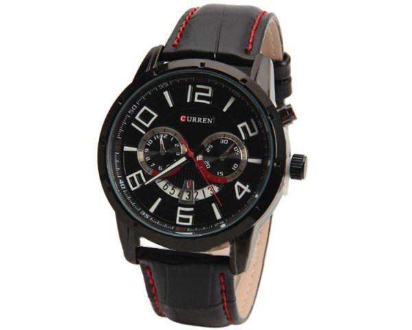 Curren Quartz Black Watch with Leather Band (Round 4.7cm Dial) - Unisex
